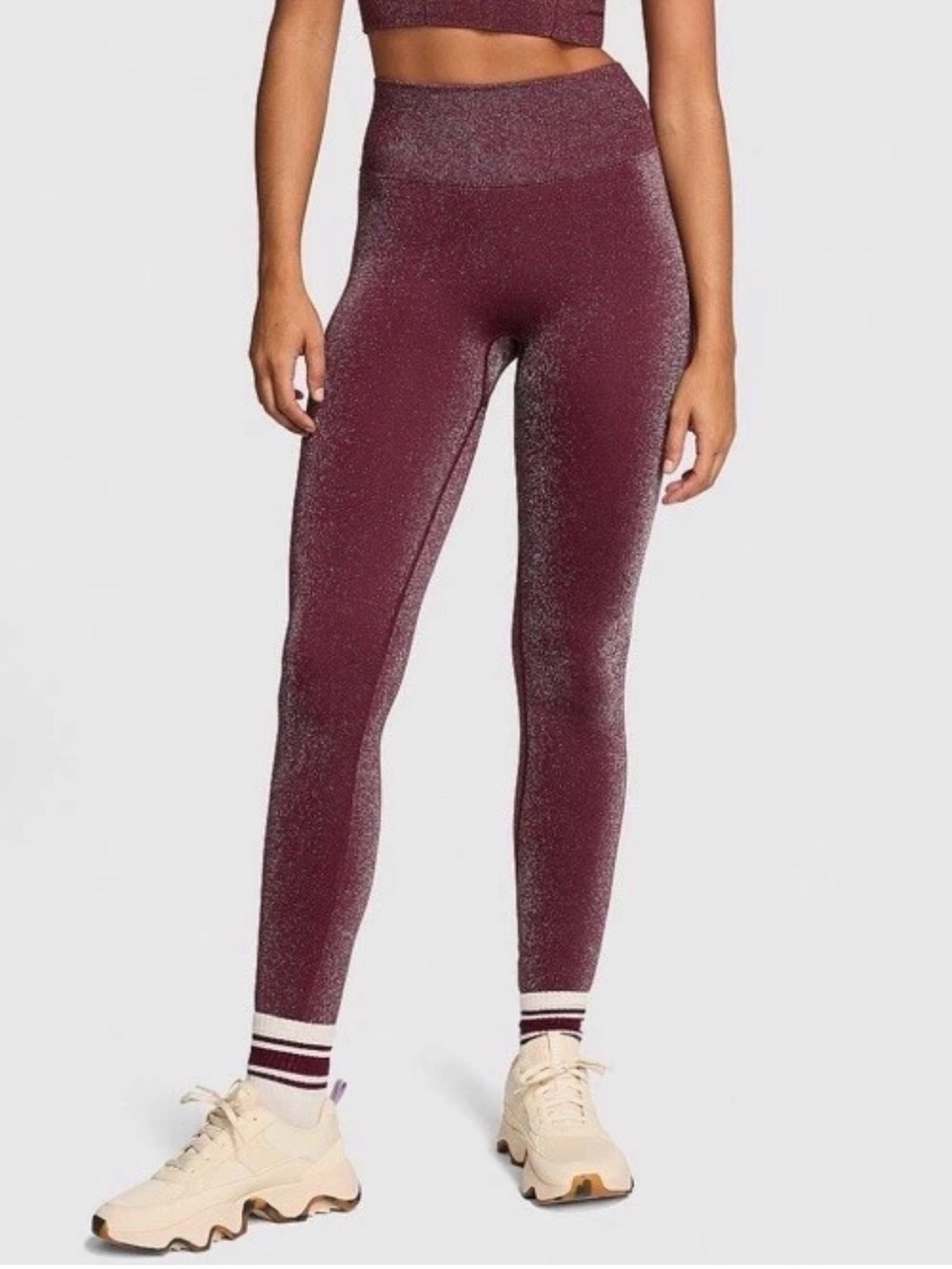 NEW PINK Seamless Classic Shimmer High-Rise Leggings Burgundy XL 27" Ankle